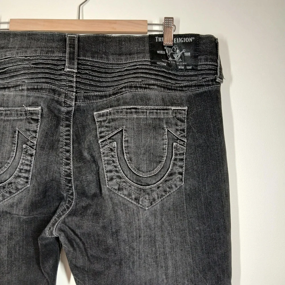 True Religion Rocco Jeans Men's 38 Black Distressed Moto Stretch Relaxed Skinny